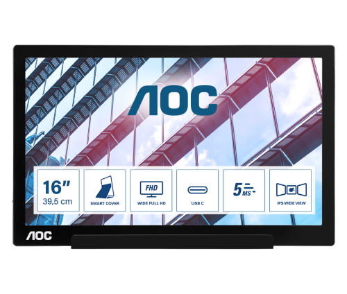 AOC I1601P 15,6" LED IPS FULL HD 5MS 60HZ PORTATILE LOW BLUE LIGHT USB-C USB NERO
